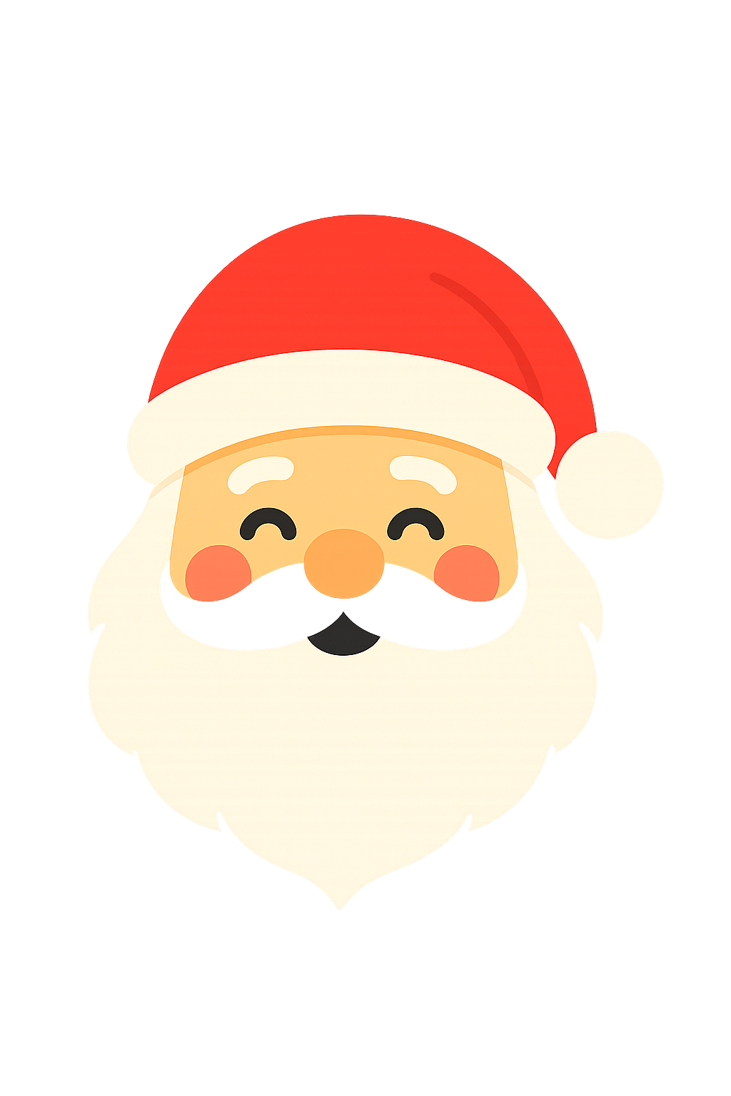 Cheerful glowing Santa Claus face illustration with red hat and white beard on dark background
