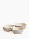 Set of three black and white woven fruit bowls with subtle zigzag pattern, Qu!rk Boutique