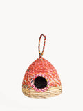 Handwoven pink and natural straw birdhouse with loop, garden decor from Qu!rk Boutique