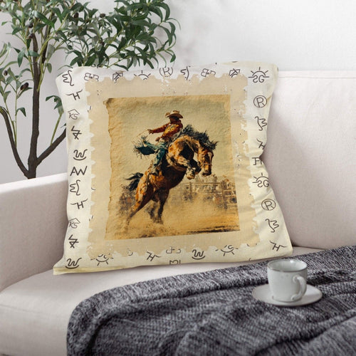Baha Ranch Vintage Rodeo Stamp Throw Pillow Made in America - Qu!rk Boutique