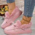 Bow Furry Round Toe Flat Slip-Ons - Qu!rk Boutique