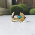 Dawn to Dusk - Two Stone Turquoise Boho Sunburst Ring - Qu!rk Boutique