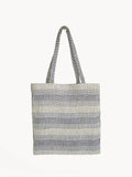 Eco-friendly blue and cream striped tote bag with woven texture, Qu!rk Boutique gift