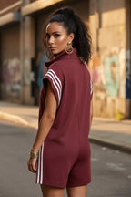 Striped Zip Front Short Sleeve Romper - Qu!rk Boutique