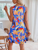 Tropical Leaf Print V-Neck Sleeveless Dress - Qu!rk Boutique