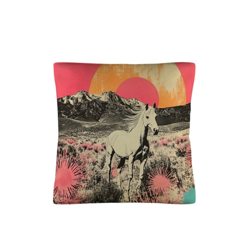 Baha Ranch Retro Pop Western Albino Steed Pillow Case Made in America - Qu!rk Boutique