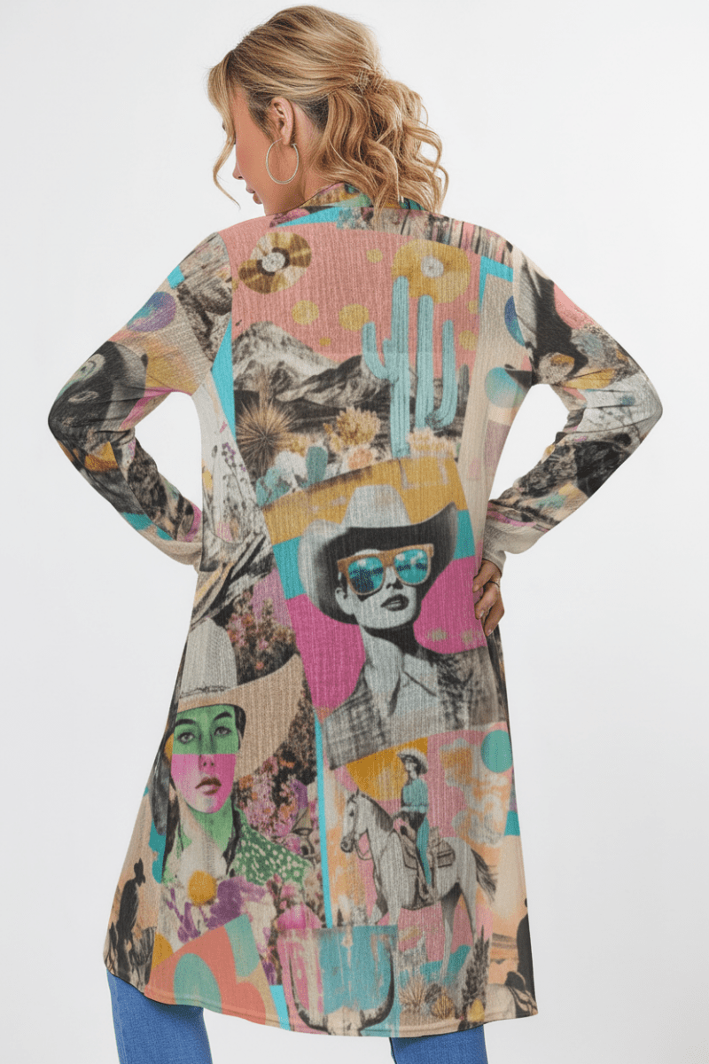 Baha Ranch Retro Pop Western Collage Lightweight Cardigan - Qu!rk Boutique