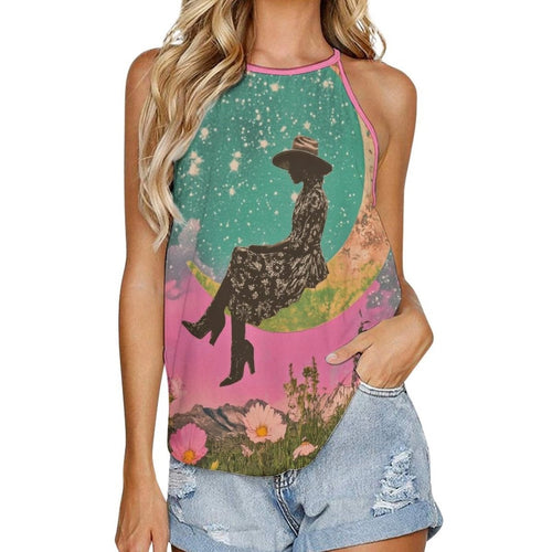 Baha Ranch Cowgirl on the Moon Retro Pop Western Tank Top - Qu!rk Boutique