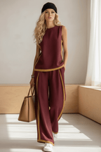Full Size Contrast Stripe Sleeveless Top & Wide-Leg Pants Set Plus Size - Qu!rk Boutique