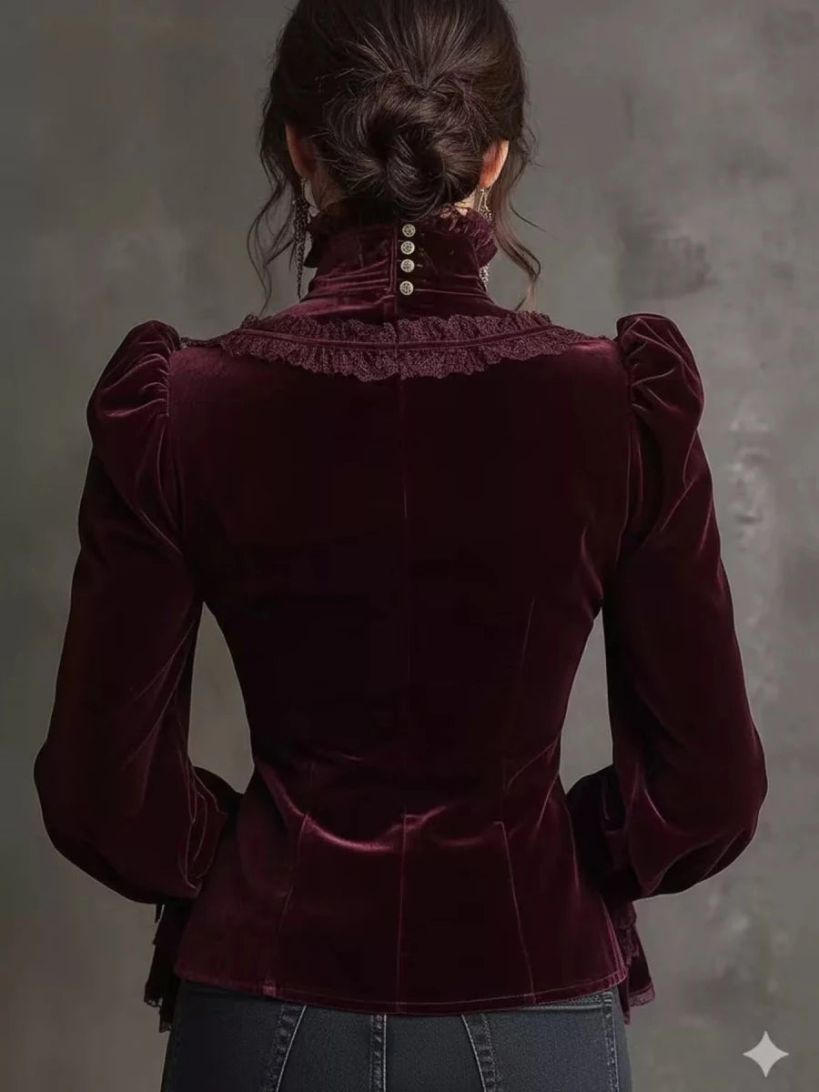 Velvet Long Sleeve Blouse - Qu!rk Boutique