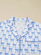 Bow Print Long Sleeve Shirt and Pants Pajama Set - Qu!rk Boutique