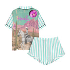 Baha Ranch Retro Pop Western Howdy Desert Cowgirl Satin Pajamas - Qu!rk Boutique