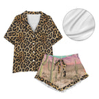Baha Ranch Retro Pop Western Leopard Desert Cowgirl Satin Pajamas - Qu!rk Boutique