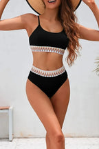 Textured Contrast Banding Bikini High Waist 2pcs Swimsuit - Qu!rk Boutique