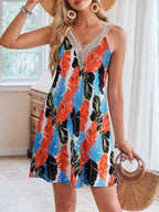 Tropical Leaf Print V-Neck Sleeveless Dress - Qu!rk Boutique