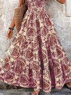 Full Size Printed V-Neck Tiered Maxi Dress Plus Size - Qu!rk Boutique