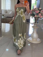 Floral Smocked Strapless Maxi Dress - Qu!rk Boutique