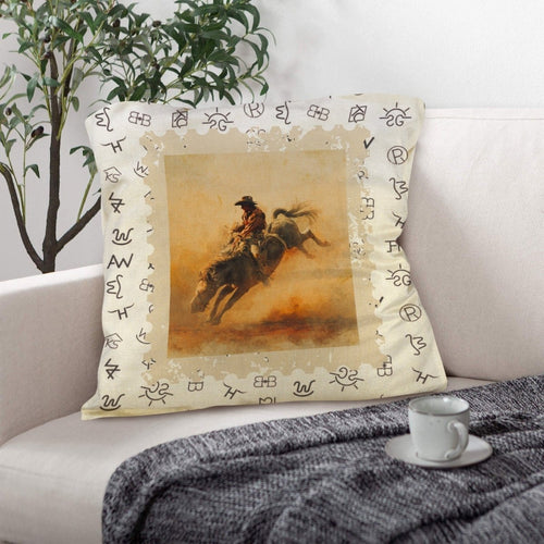 Baha Ranch Vintage Rodeo Stamp Throw Pillow Made in America - Qu!rk Boutique
