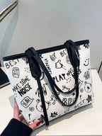 Graffiti Print Casual Tote Bag - Qu!rk Boutique