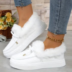 Bow Furry Round Toe Flat Slip-Ons - Qu!rk Boutique