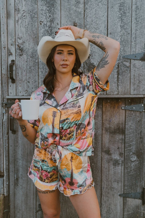 Baha Ranch Retro Pop Western Satin Pajama Set - Qu!rk Boutique