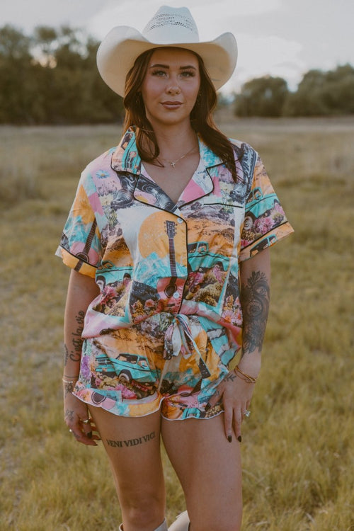 Baha Ranch Retro Pop Western Satin Pajama Set - Qu!rk Boutique