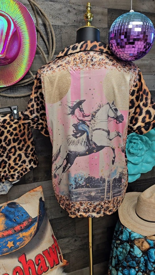 Baha Ranch Retro Pop Western Leopard Cowgirl Satin Pajamas - Qu!rk Boutique
