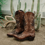 Tan Rose Inlayed Women's Cowgirl Boots (M50032) - Qu!rk Boutique