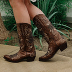Tan Rose Inlayed Women's Cowgirl Boots (M50032) - Qu!rk Boutique