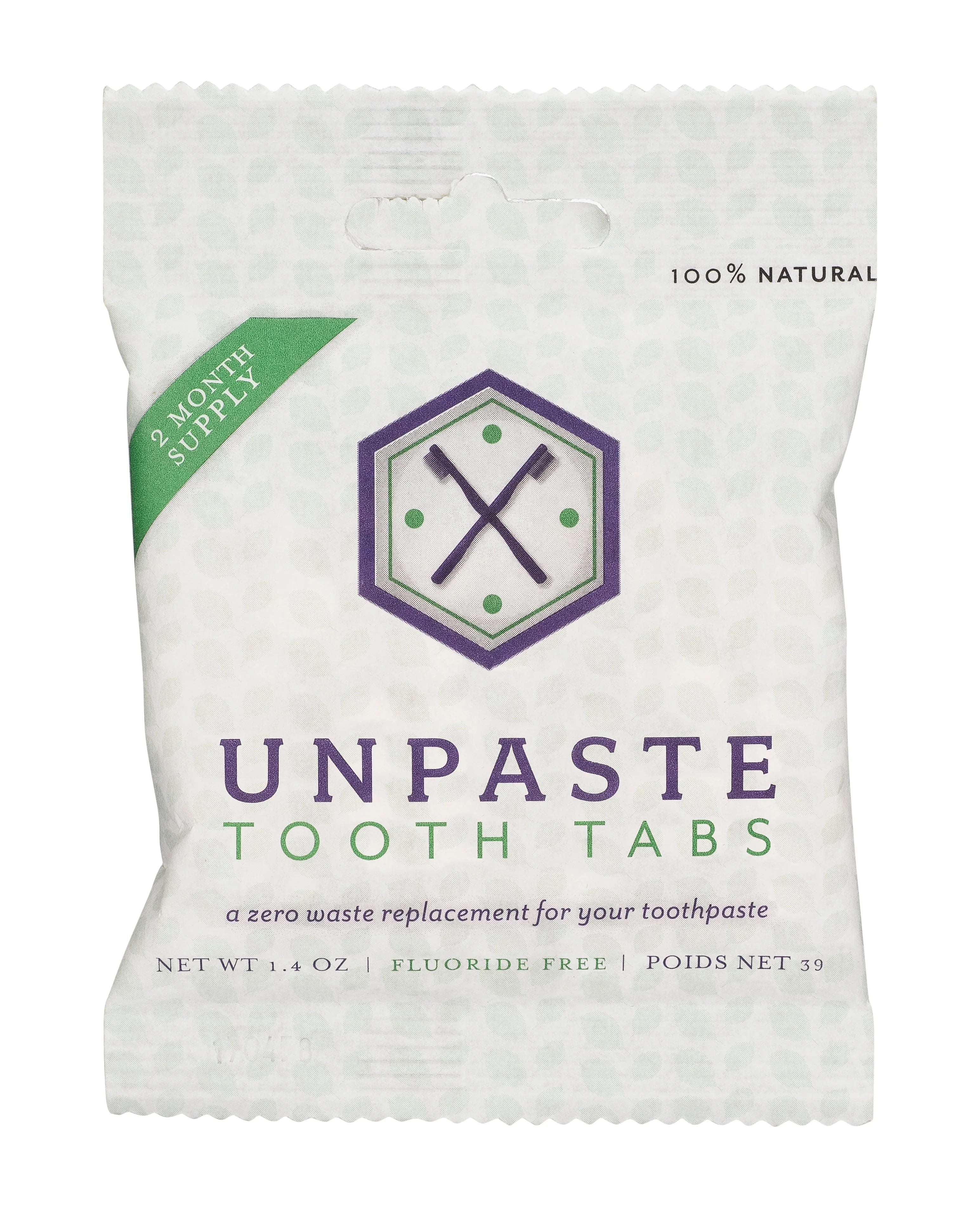 Unpaste Tooth Tabs 2-month supply, zero waste toothpaste alternative, fluoride-free, 100% natural