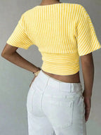 Striped Surplice Short Sleeve Top - Qu!rk Boutique