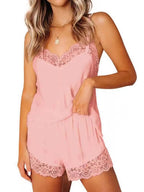 Lace Trim Cami and Shorts Lounge Set - Qu!rk Boutique