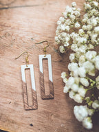 Rectangular White Resin and Wood Earrings - Qu!rk Boutique
