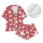 Baha Ranch Red Bronc Satin Ruffle Western Pajama Set - Qu!rk Boutique