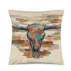 Baha Ranch Painted Tan Longhorn Velvety Soft Pillow Case Made in America - Qu!rk Boutique
