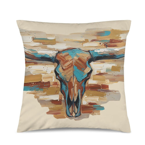Baha Ranch Painted Tan Longhorn Velvety Soft Pillow Case Made in America - Qu!rk Boutique