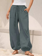 Casual Loose Fit Drawstring Waist Harem Joggers - Qu!rk Boutique