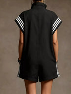 Striped Zip Front Short Sleeve Romper - Qu!rk Boutique