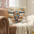 Baha Ranch Painted Tan Longhorn Velvety Soft Pillow Case Made in America - Qu!rk Boutique