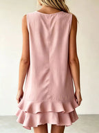 Full Size Sleeveless V-Neck Tiered Ruffle Mini Dress Plus Size - Qu!rk Boutique