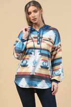 Blue Mountain Turquoise Aztec Lightweight Hoodie Made in America - Qu!rk Boutique