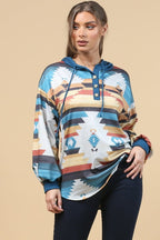 Blue Mountain Turquoise Aztec Lightweight Hoodie Made in America - Qu!rk Boutique