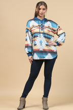 Blue Mountain Turquoise Aztec Lightweight Hoodie Made in America - Qu!rk Boutique