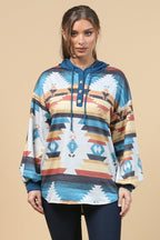Blue Mountain Turquoise Aztec Lightweight Hoodie Made in America - Qu!rk Boutique