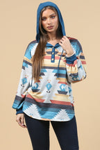 Blue Mountain Turquoise Aztec Lightweight Hoodie Made in America - Qu!rk Boutique