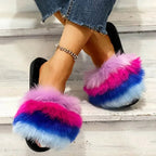 💙 Fuzzy Open Toe Flats - Qu!rk Boutique