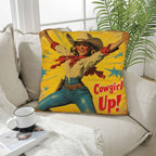 Vintage Cowgirl Up Throw Pillow Case 18 x 18 Made in America - Qu!rk Boutique