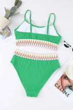 Textured Contrast Banding Bikini High Waist 2pcs Swimsuit - Qu!rk Boutique