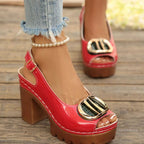 Peep Toe Block Heels Sandals - Qu!rk Boutique