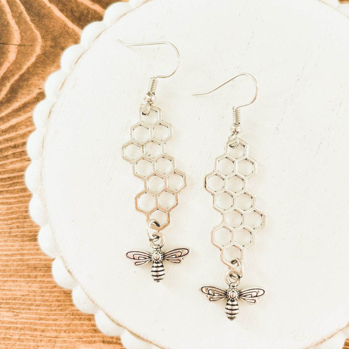 Gold or Silver Honeybee Honeycomb Earrings - Qu!rk Boutique